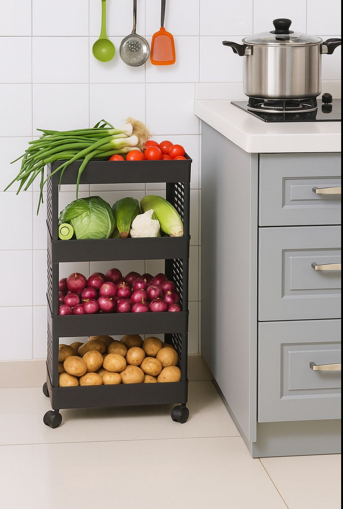 4 Layer Kitchen Trolley With Wheels