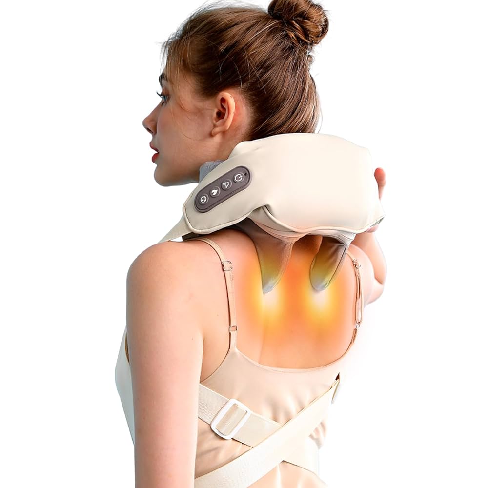 Wearable Neck Shoulder Massager, Deep Tissue Shiatsu Back Massagers with Heat for Pain Relief